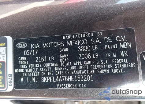 2017 Kia Forte Lx from USA, damaged, VIN 3KPFL4A76HE153201